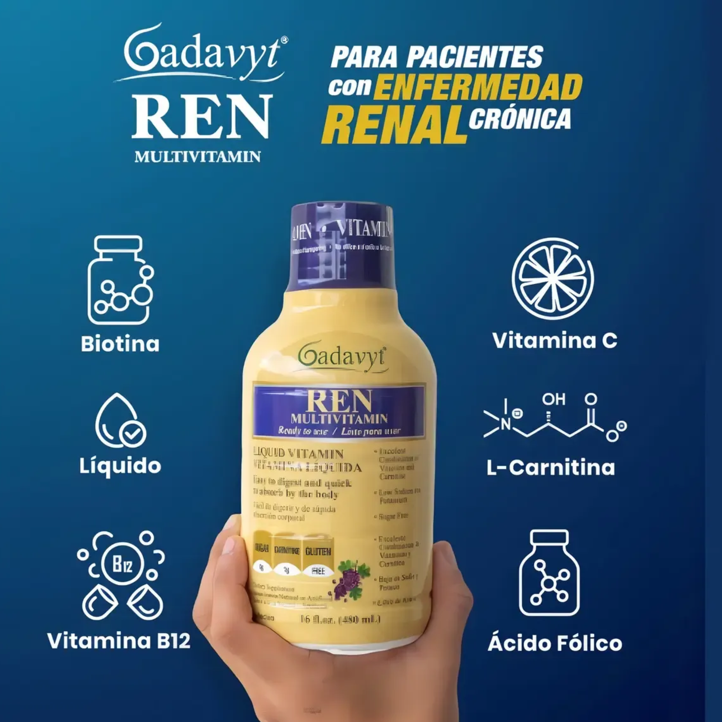 Gadavyt Renal Vitamin Liquid 16 Oz (480 Ml) Sabor Uva