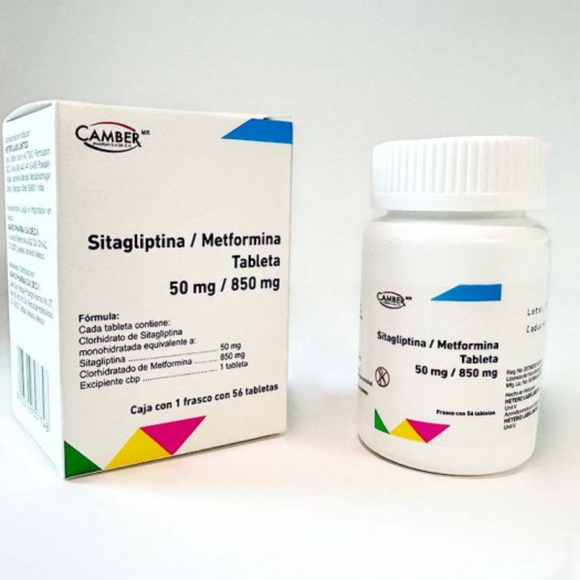 Sitagliptina/Metformina 50 mg/850 mg frasco 56 tabletas
